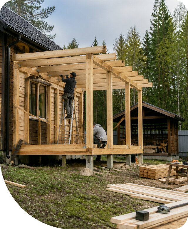Строительство пристроек и построек на участке в Дмитрах